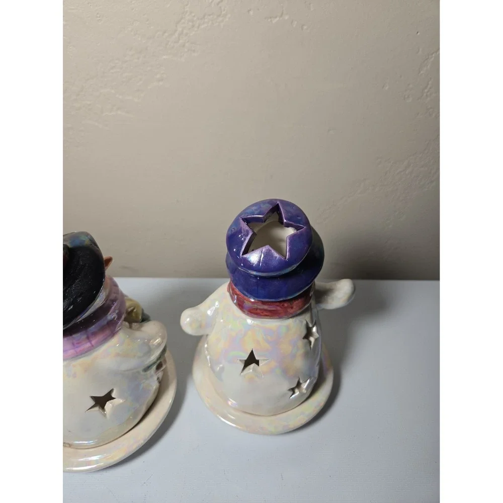 Vintage Ceramic Snowman Tealight Candle Holder Lot of 3 Christmas Holiday Decor